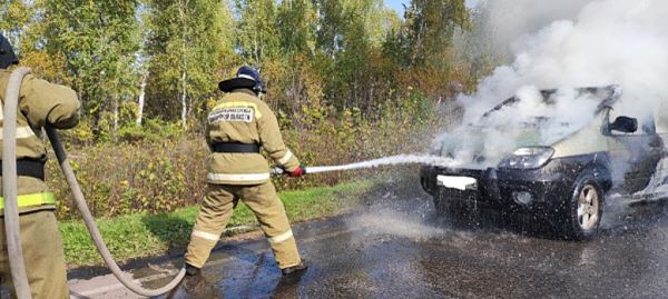 В Самарской области на трассе во время движения вспыхнула иномарка